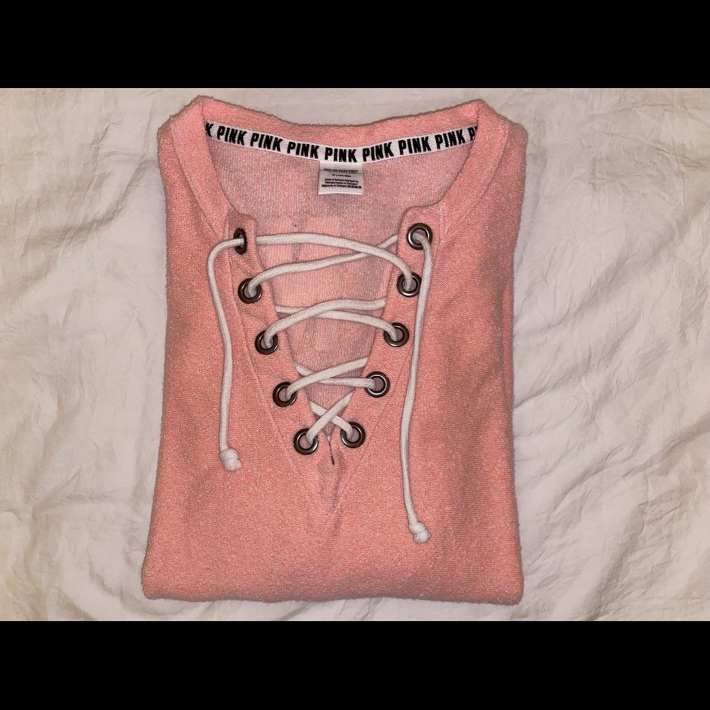 Front Lace Up PINK Pullover